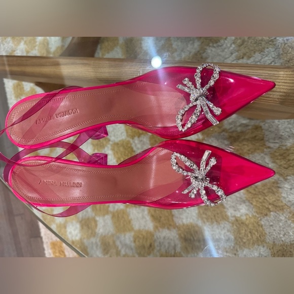 Amina Muaddi Glass PVC Slingback in Pink Crystal✨SZ 39.5 new with box Lotus Pink - Picture 9 of 12